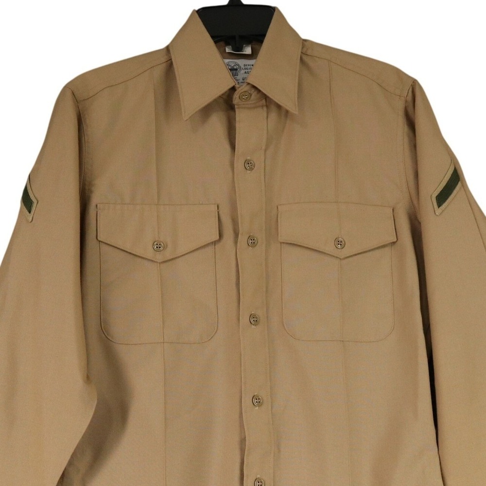 US Military Defense Logistics Agency Wool Blend Khaki Uniform Shirt Mens 15x33
